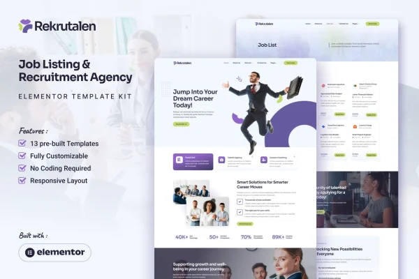 Rekrutalen recruitment agency Elementor Pro template kit preview