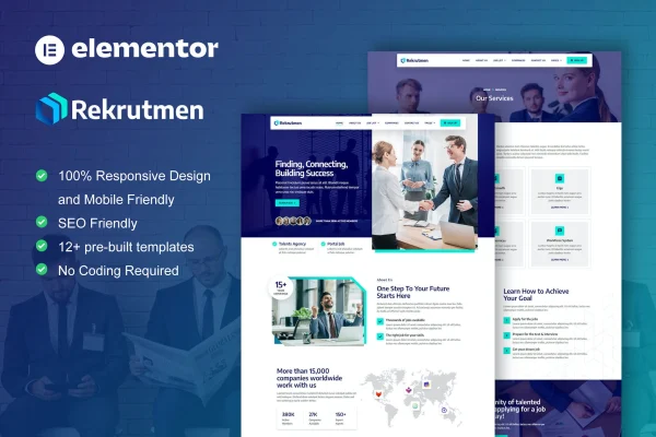 Rekrutmen HR and recruitment agency Elementor template kit preview