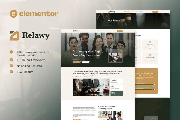 Relawy law firm and attorney Elementor template kit cover