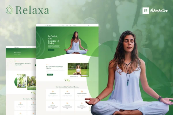 Relaxa yoga teacher and studio Elementor template kit preview
