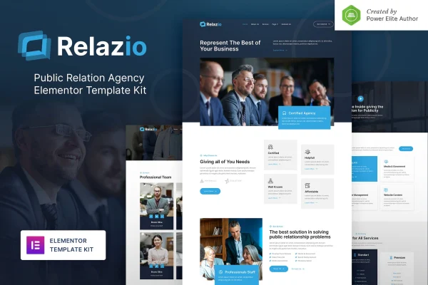 Relazio public relations agency Elementor template kit preview