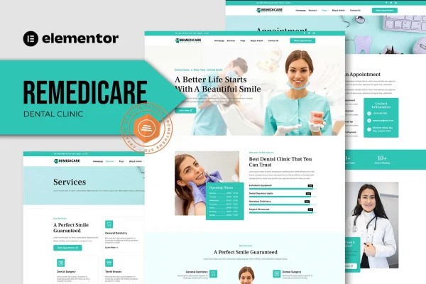 Remedicare dentist and dental clinic Elementor template kit preview