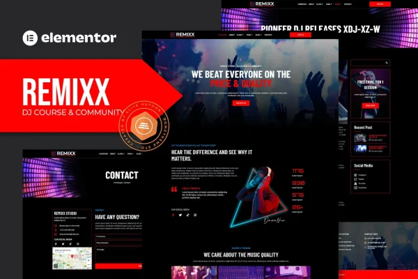 Remixx DJ course and community Elementor template kit preview