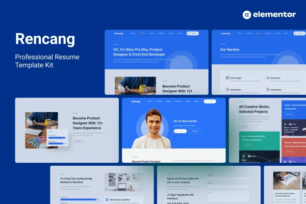 Rencang CV and portfolio Elementor template kit cover image