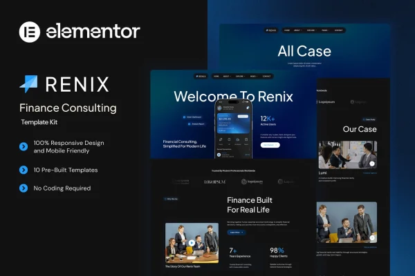 Renix finance consulting Elementor template kit preview