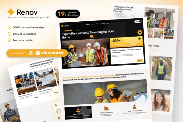 Renov renovation and plumbing Elementor template kit preview