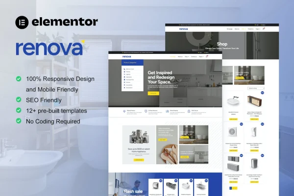 Renova kitchen, bathroom and renovation supplies store Elementor template kit preview