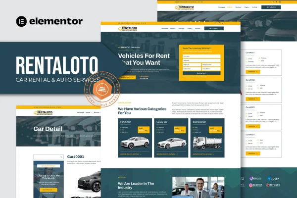 Rentaloto car rental and auto services Elementor template kit preview