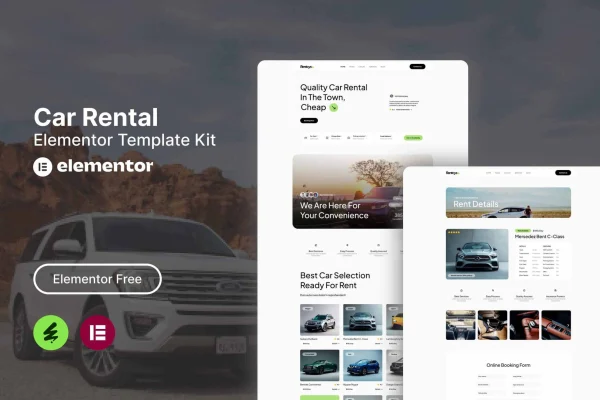 Rentcys car rental Elementor template kit preview