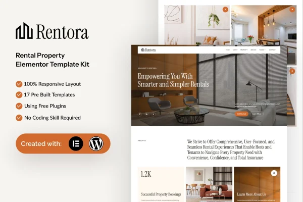 Rentora rental property Elementor template kit preview