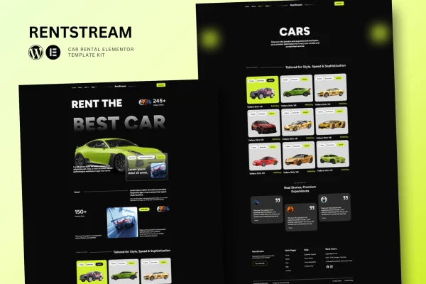 RentStream car rental Elementor template kit preview