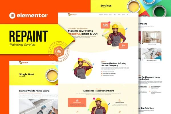 Repaint painting company Elementor template kit preview