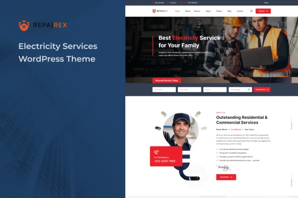 Repairex electricity services WordPress theme preview