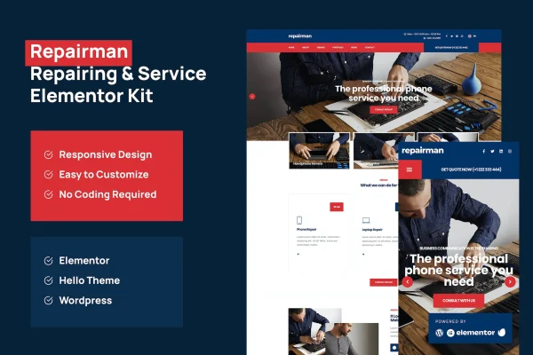 Repairman gadget repair Elementor template kit preview