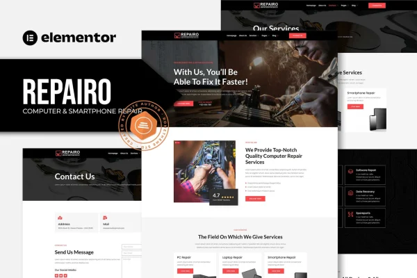 Repairo computer and smartphone repair Elementor template kit preview