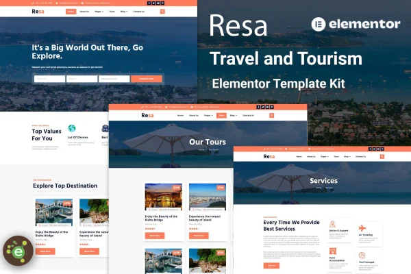 Resa travel and tourism Elementor template kit preview