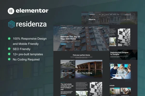 Residenza real estate and property Elementor template kit cover image