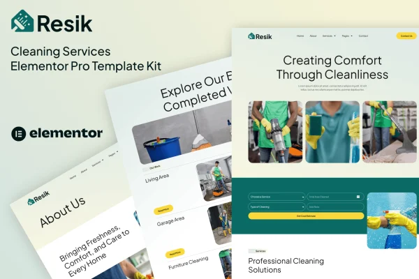 Resik cleaning services Elementor Pro template kit preview