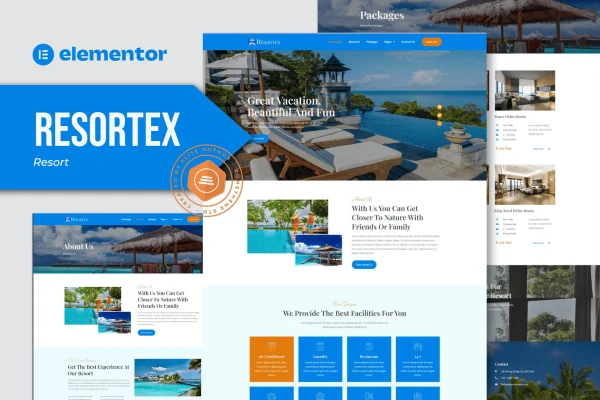 Resortex hotel and resort Elementor template kit preview