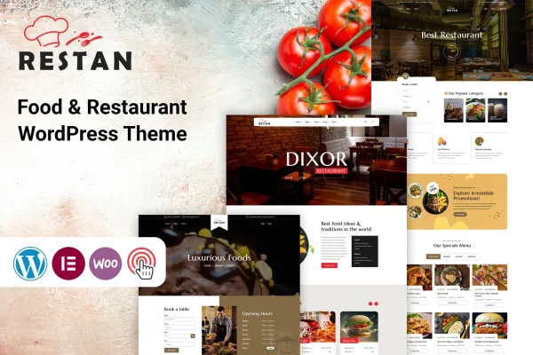 Restan restaurant WordPress theme preview showing a modern restaurant website design