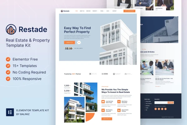 Restead real estate and property Elementor template kit preview