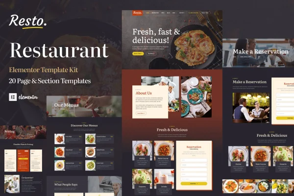Resto. restaurant, catering and cafe Elementor template kit preview