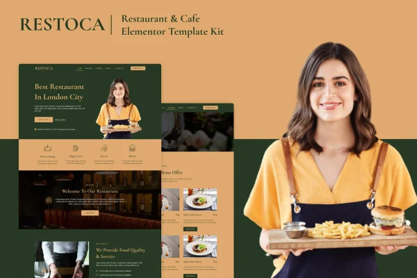 Restoca restaurant and cafe Elementor template kit preview