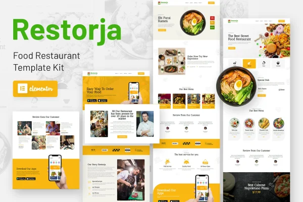 Restorja restaurant and food Elementor template kit cover image