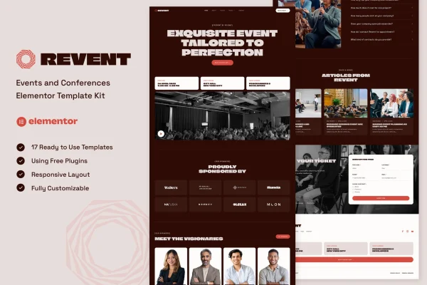 Revent events and conferences Elementor template kit preview