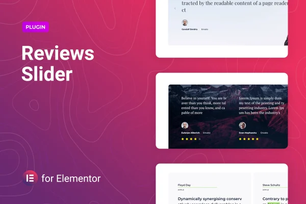 Reviewer for Elementor plugin banner showing a customer review slider