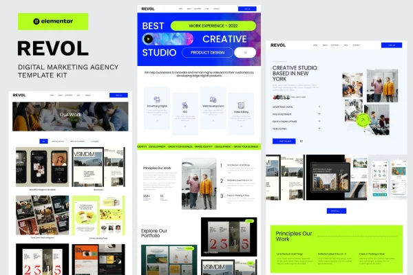 Revol digital marketing agency Elementor template kit preview