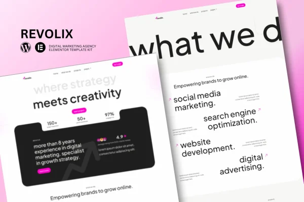Revolix digital marketing agency Elementor template kit preview