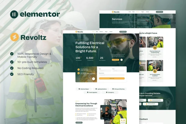 Revoltz electrical installation and maintenance Elementor template kit preview