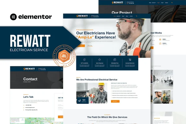 Rewatt electrical services Elementor template kit preview