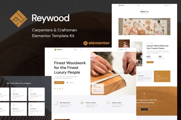 Reywood carpenter and craftsman Elementor template kit preview