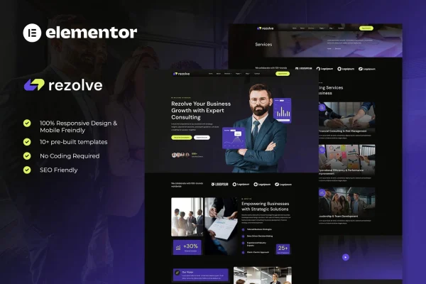 Rezolve business consulting Elementor template kit cover image