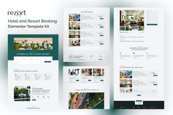 Rezort hotel and resort booking Elementor template kit preview