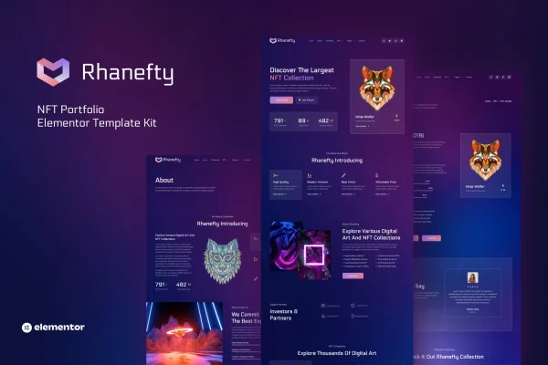 Rhanefty NFT portfolio Elementor template kit preview