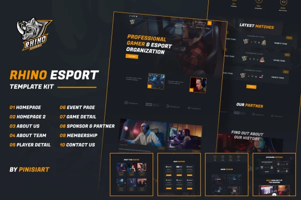 Rhino esports and gaming Elementor template kit preview