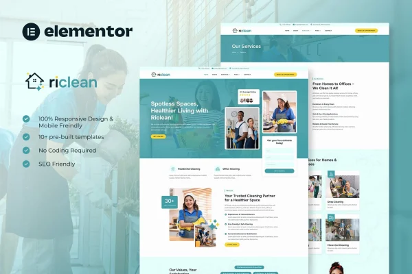 Riclean cleaning service company Elementor template kit preview