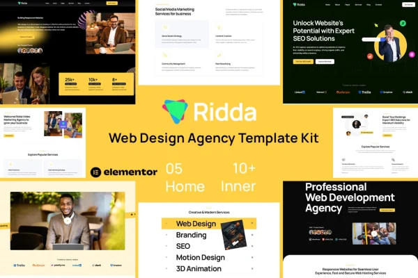 Ridda web design agency Elementor template kit cover image