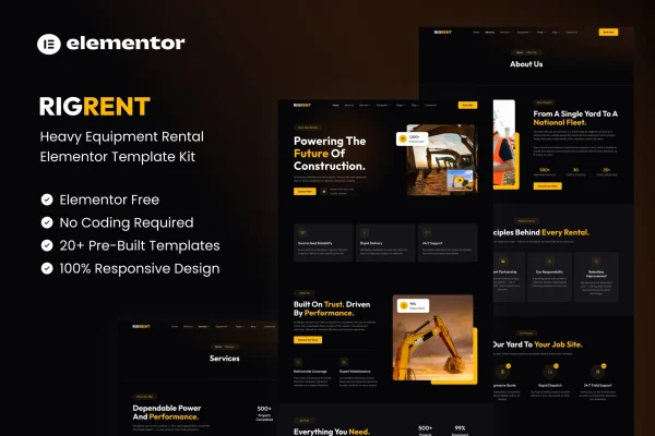 Rigrent heavy equipment rental Elementor template kit cover image