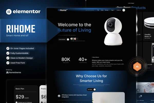 Rihome smart home and IoT Elementor template kit preview