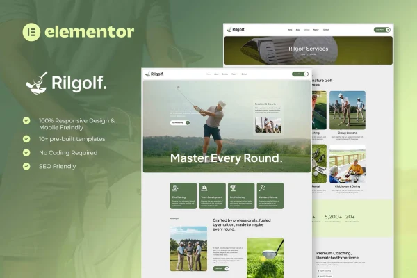 Rilgolf golf club and course Elementor template kit preview