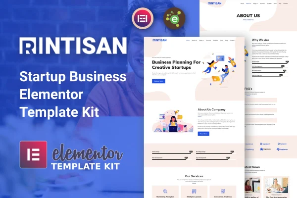 Rintisan startup business Elementor template kit cover showing website page layouts