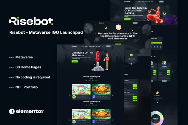 Risebot metaverse IGO launchpad Elementor template kit preview