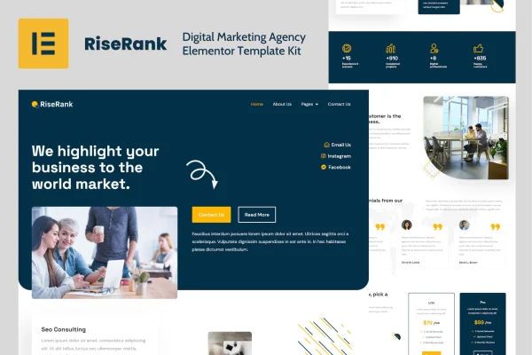 Riserank digital marketing agency Elementor template kit preview