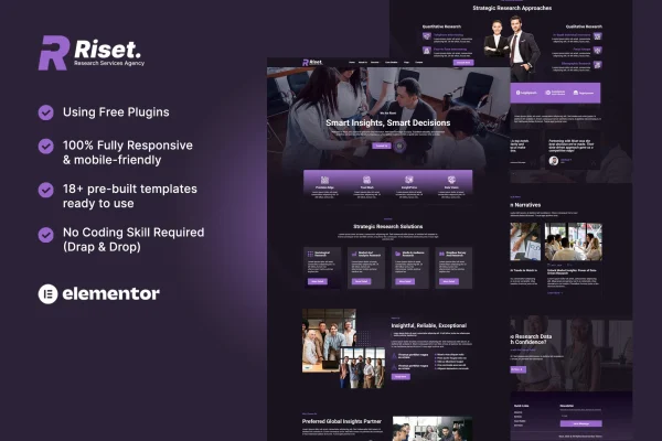 Riset research services and agency Elementor template kit preview