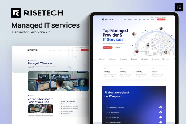 Risetech managed IT services Elementor template kit preview