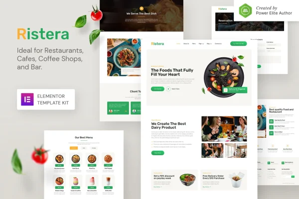 Ristera restaurant and cafe Elementor template kit preview